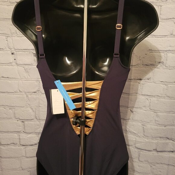 Bleu Rod Beattie BLACK/ROSE GOLD Twisted-Front One-Piece Swimsuit - Picture 2 of 2